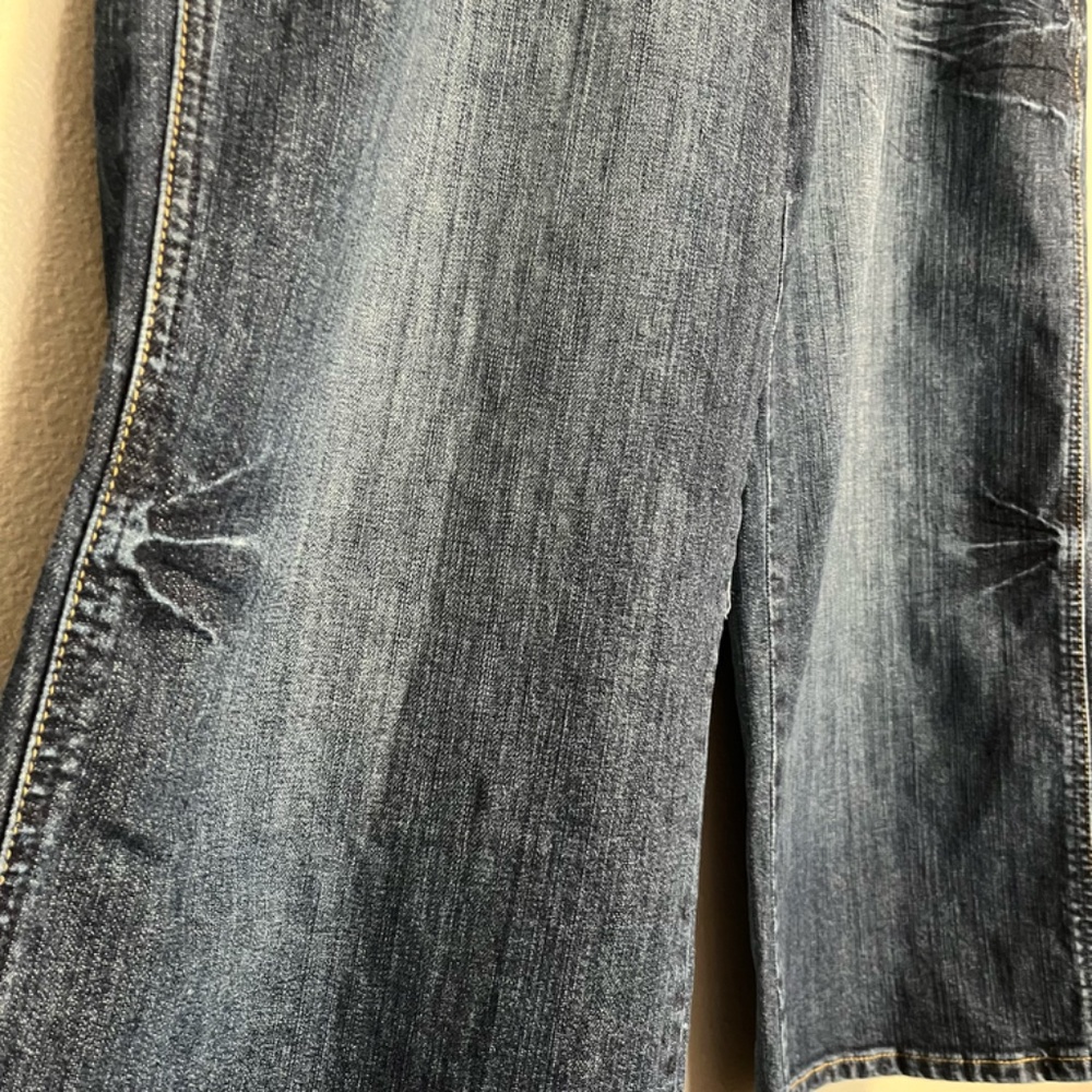 Seven7 -  RARE Y2K Vintage Wide Leg Crop Gold Embroidered Blue Jean - Size 18 - Picture 6 of 11